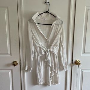 Missguided tie waist satin dress shirt